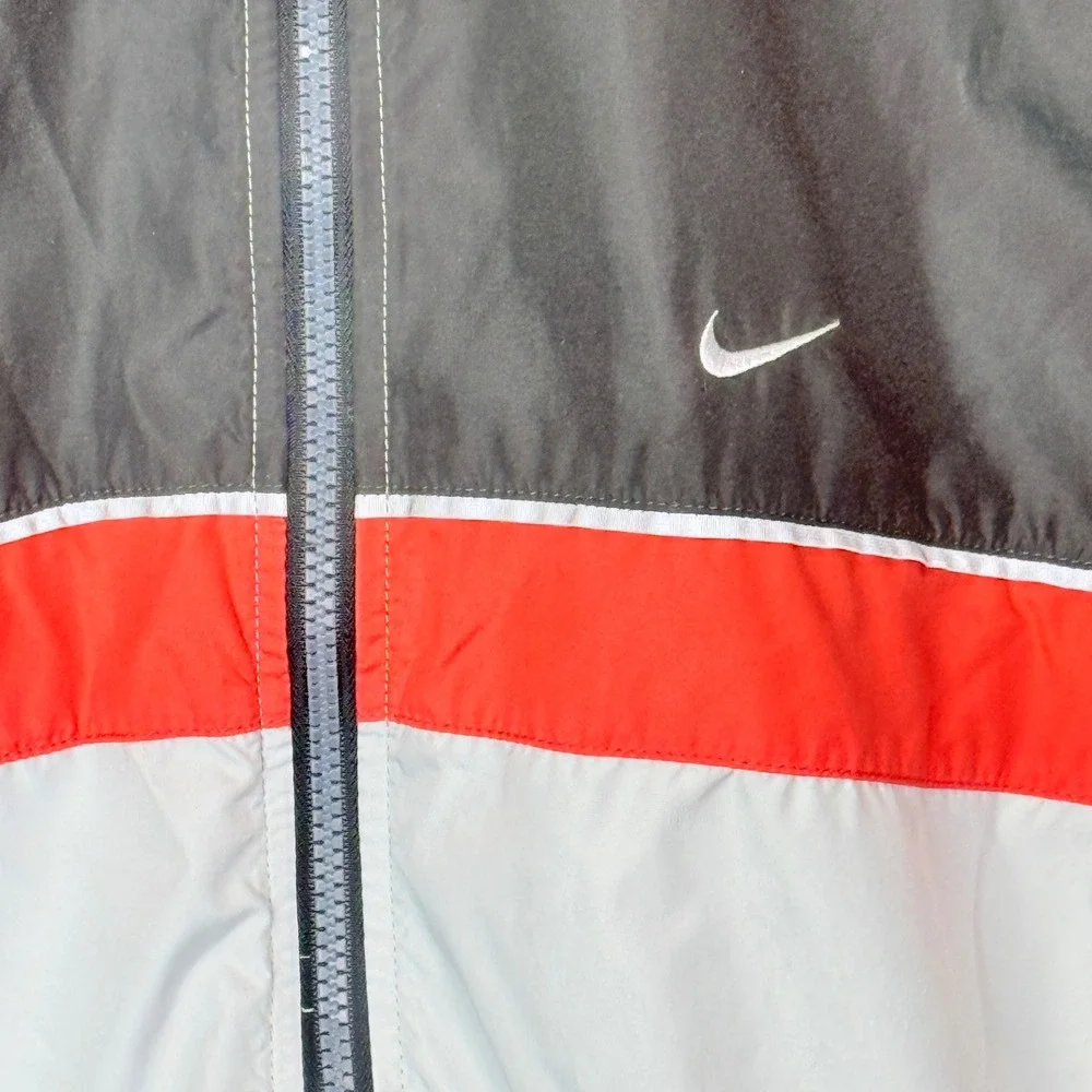 Nike Running‎ Windbreaker Jacket Mens Large Black White Red Full Zip Mesh Lined